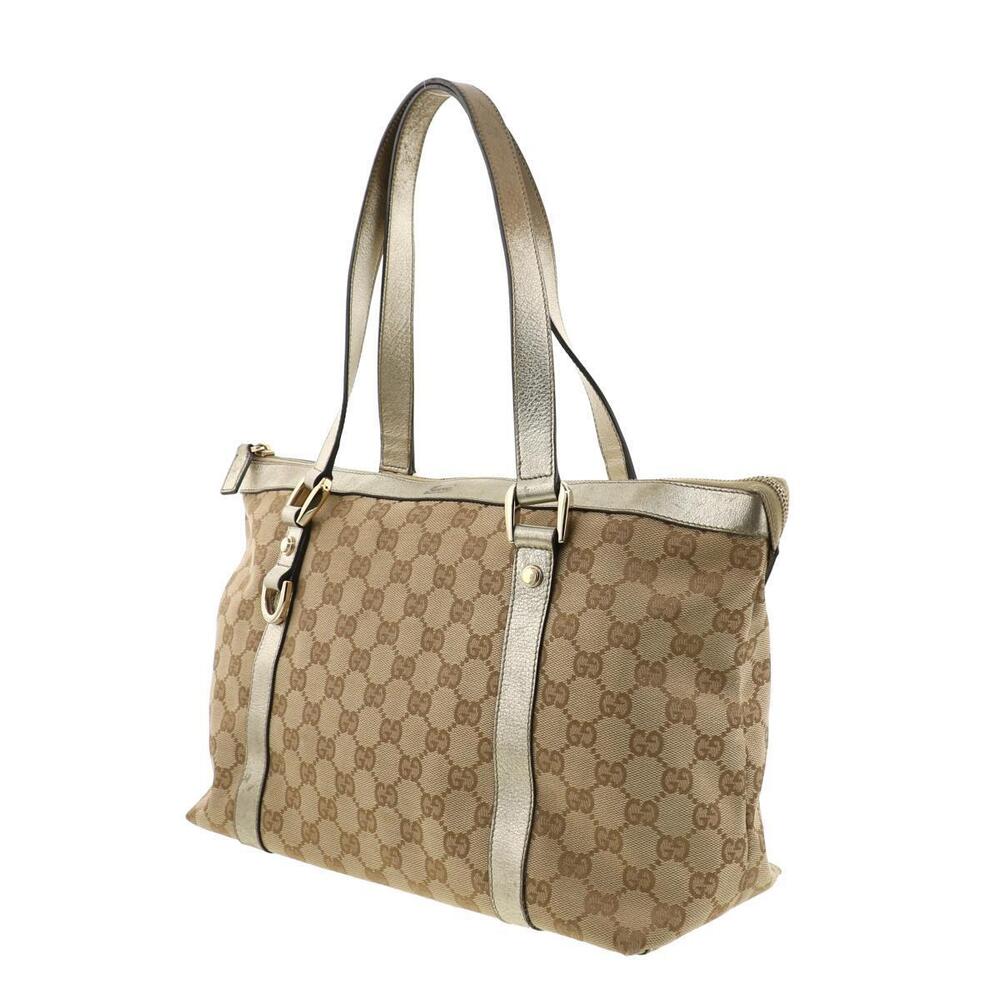Gucci GG Canvas Abbey Tote bag metallic gold leather trim - Picture 2 of 6